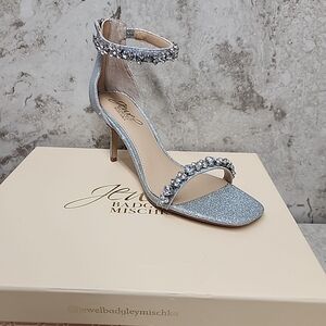 Jewel Badgley Mischka Silver Heels with Rhinestone Embellishments